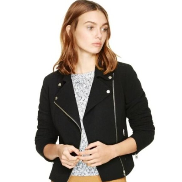 Aritzia Wilfred Black Cropped Moto Jacket Size 2 - Picture 1 of 8